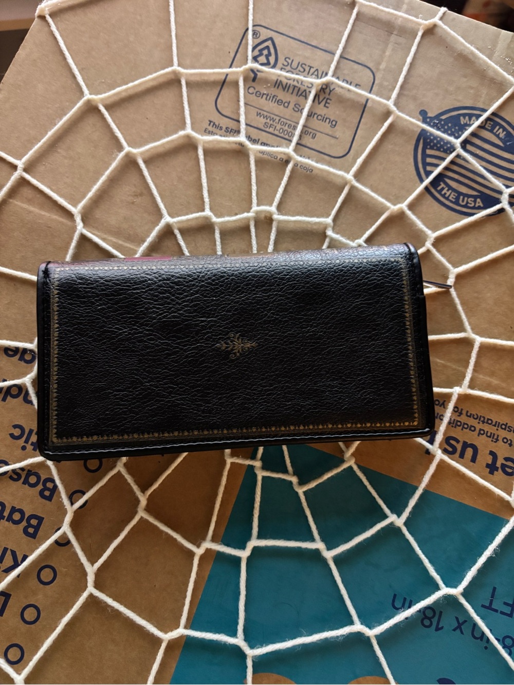 HP Black Leather Wallet with Gold Trim